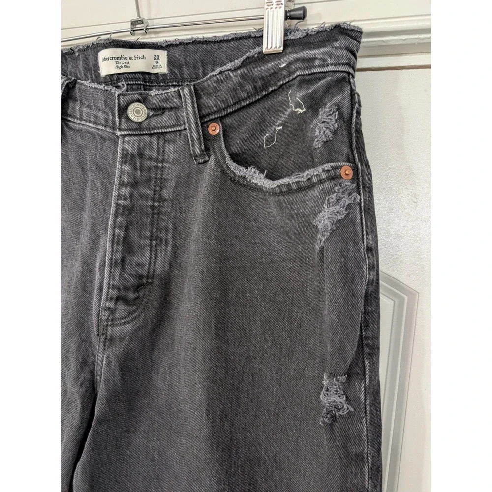Abercrombie & Fitch The Dad High Rise Ripped‎ Distressed Black Wash Jeans 28/6L